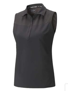Puma Women’s Harding Black Sleeveless Quarter Zip Polo Golf Shirt, Size M, NWT